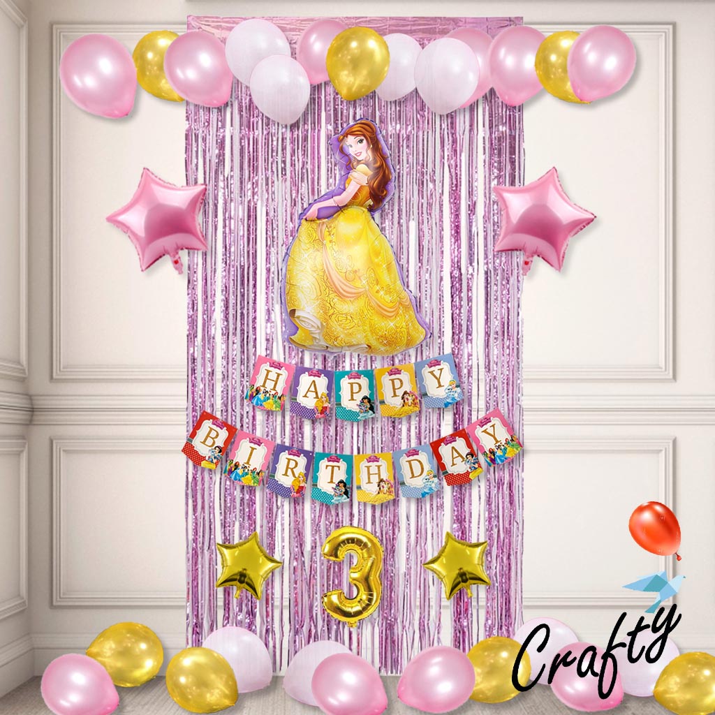 [PAKET] BIRTHDAY Set BANNER PRINCESS CURTAIN Dekorasi Pesta Ulang Tahun Anak