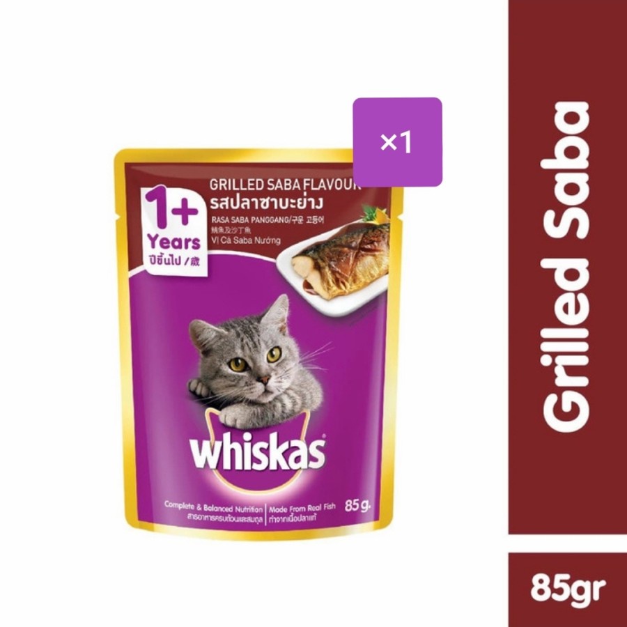 (12 pouch) Whiskas Sachet Pouch 80g Wet Cat Wood - 1+ Grilled Saba