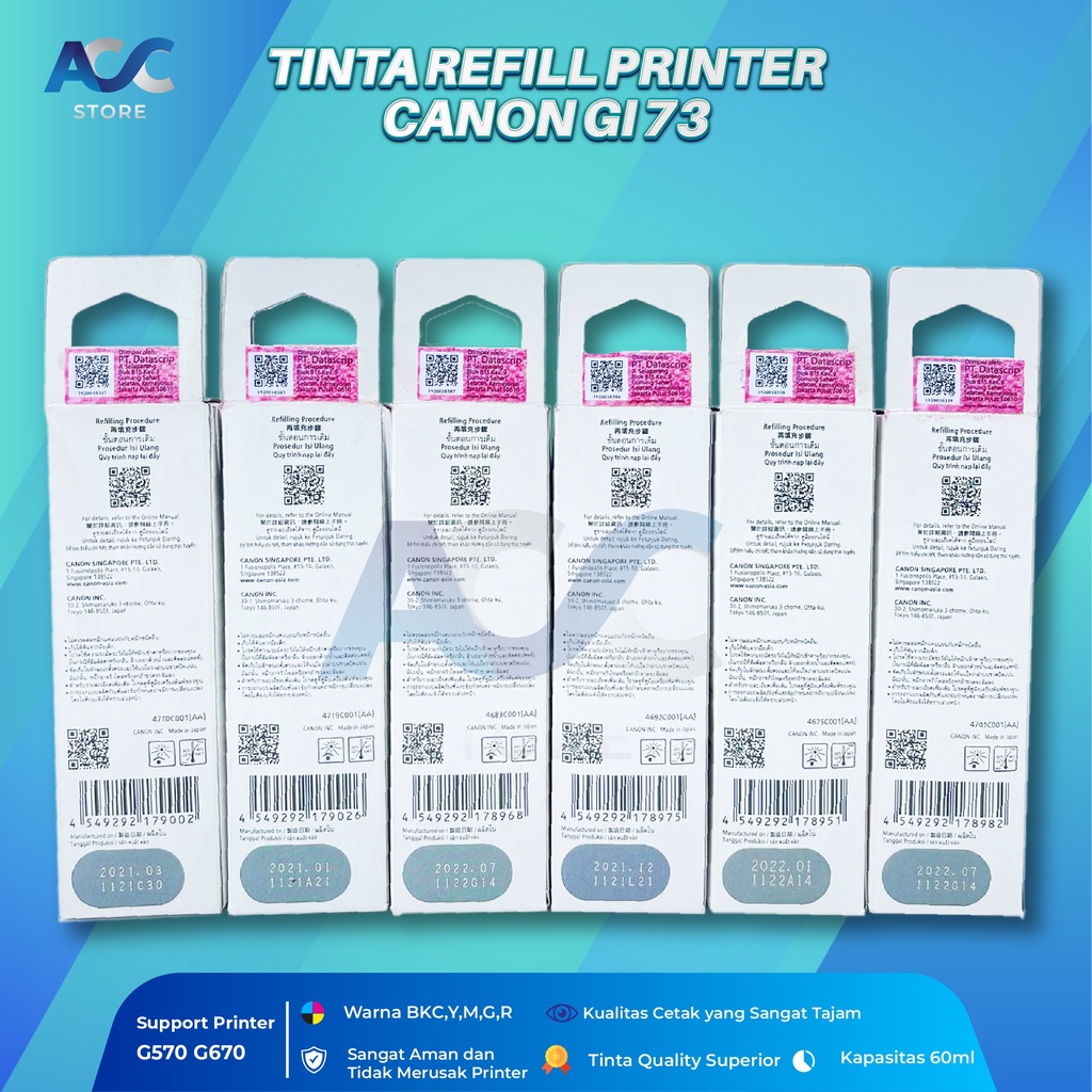 Tinta Canon Gi 73 Isi Ulang Printer G670 G507