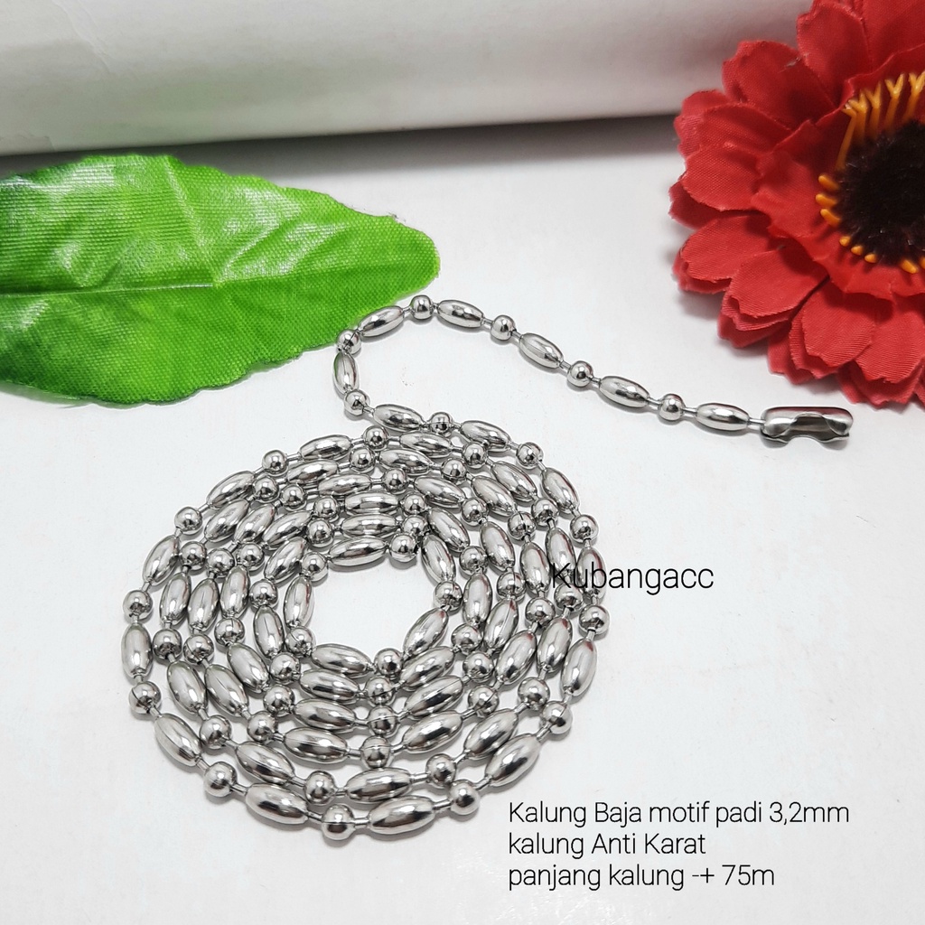 Kalung Pria Wanita Panjang 75cm Kalung Baja Anti Karat Kalung Monel Bola Kalung Bambu Kalung Padi