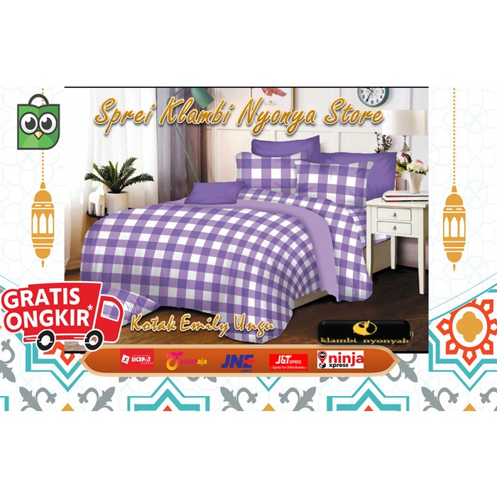 SPREI SEPREI Motif Emely Emelei Kotak Korea 180x200 160x200 - 120x200, Emely Ungu Ready Stock W6Y2