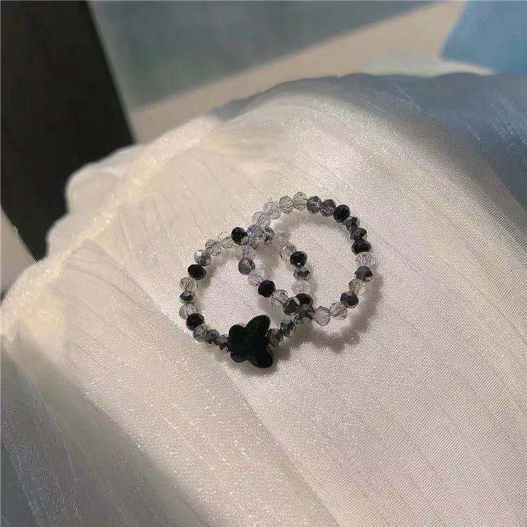 Cincin Premium Crystal Bulat Mix Kupu-kupu Hitam Korea Korean Style Lucu