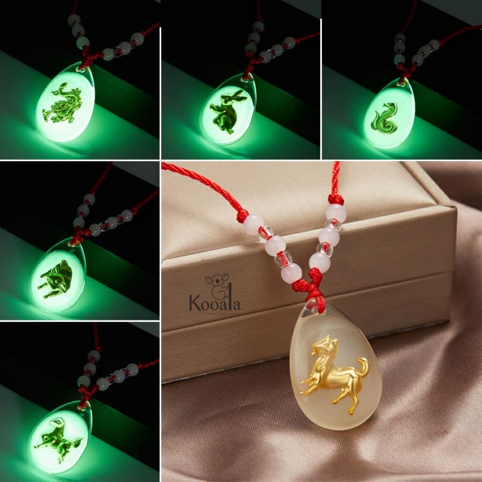 Kalung Liontin Kristal Zodiak Shio Glow in the Dark