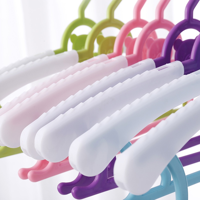 MMM Hanger Plastik Karakter Beruang Gantungan Baju Anak Warna Pastel Lucu Adjustable Baby Hangers Clothes Murah Import