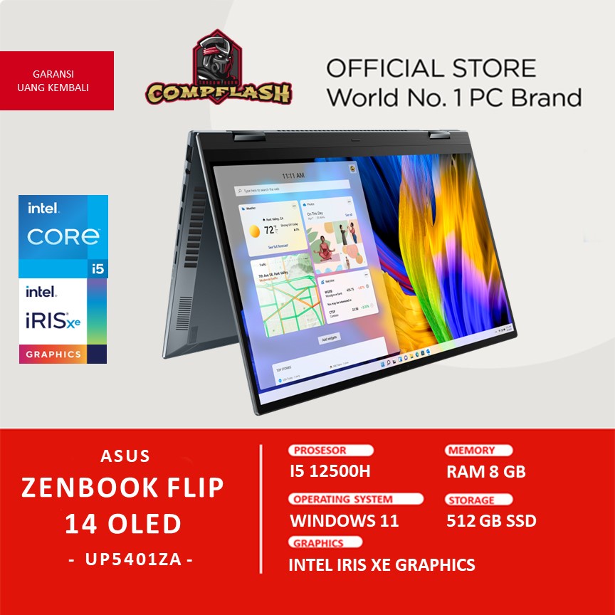 LAPTOP ASUS ZENBOOK FLIP 14 OLED UP5401ZA OLEDS551 TOUCH I5 12500H RAM 8GB 512GB SSD IRISXE  2.8K 90HZ 2IN1 NPAD FP PEN