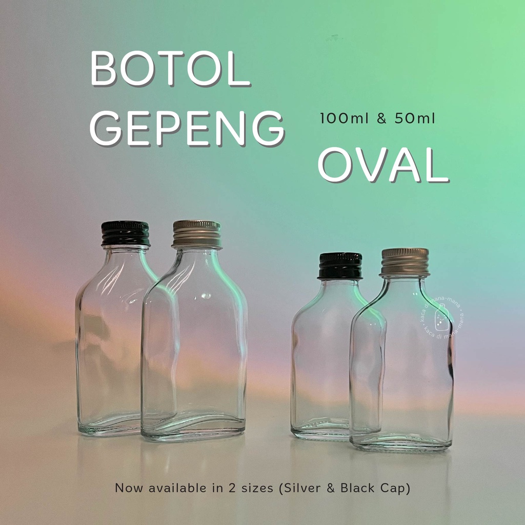 Botol kaca gepeng oval flat oval glass bottle - botol juice kopi madu