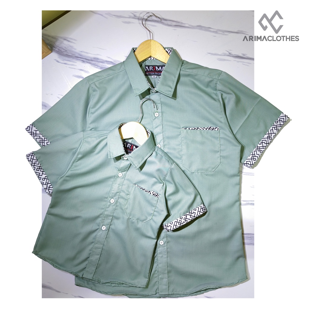 Sage Green Batik Zayn Koko Couple Ayah Dan Anak Laki Laki - Atasan Muslim pria