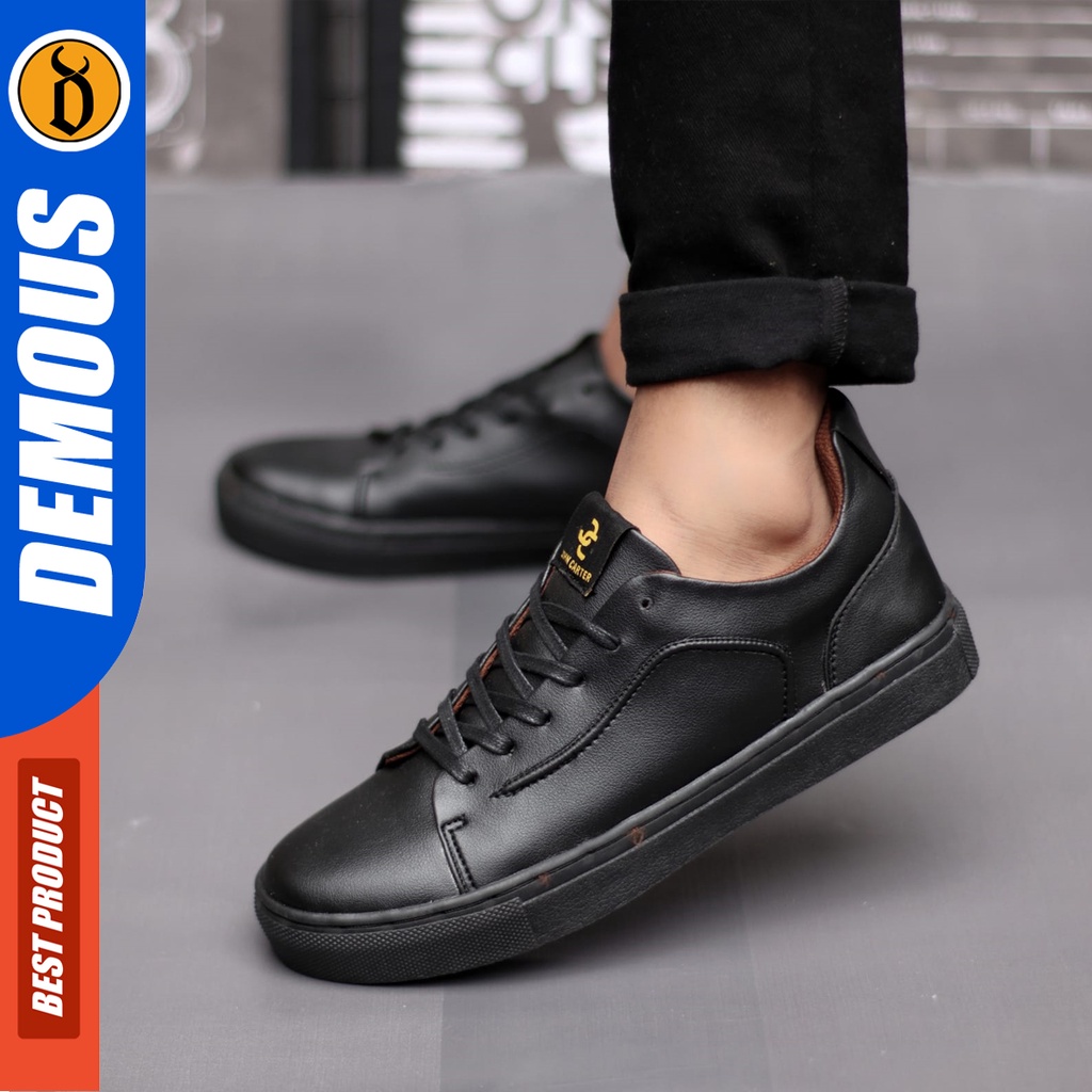 DEMOUS Ivory - Sepatu Sneakers Pria Hitam Kerja Casual