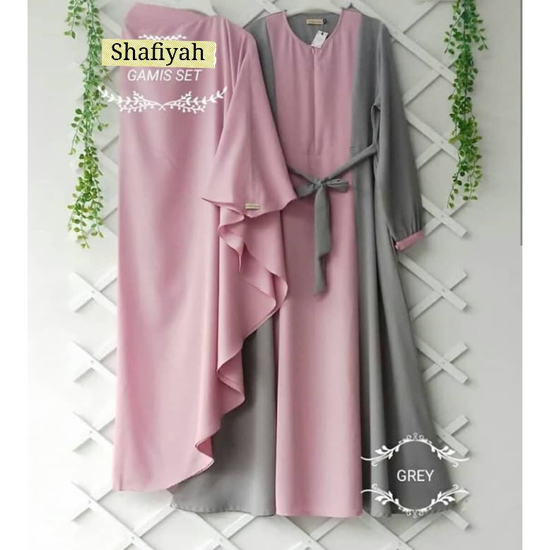 SHAFIYAH - Gamis Baju Dress Wanita Syari Busui FREE HIJAB Fashion Muslim Warna 2 Kombinasi Polos GRE