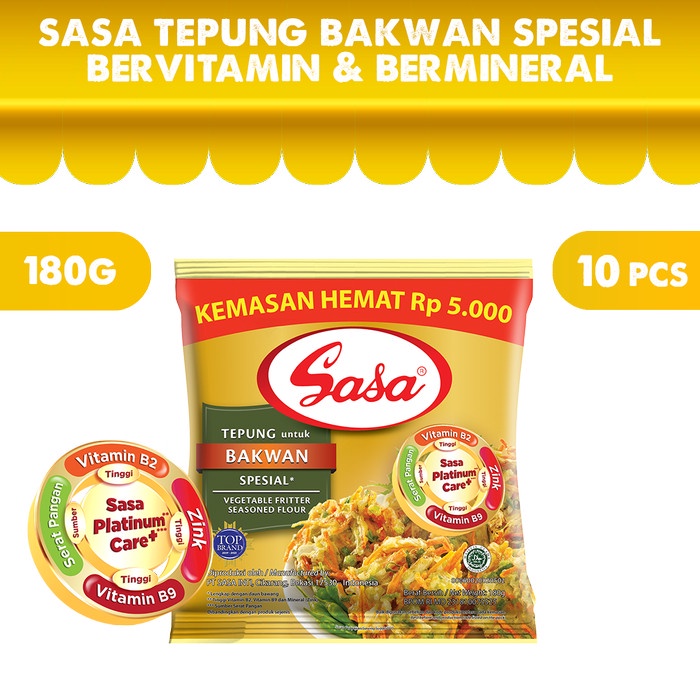 

[Bumbu Dapur]- SASA Tepung Bakwan Spesial Bervitamin & Bermineral 180gr x 10 Pcs