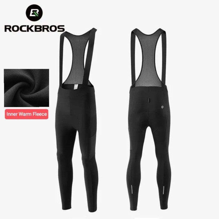 ROCKBROS Celana Sepeda Padding Bib Cargo Panjang Hangat Fleece Cycling - Celana bib bersaku - Celana