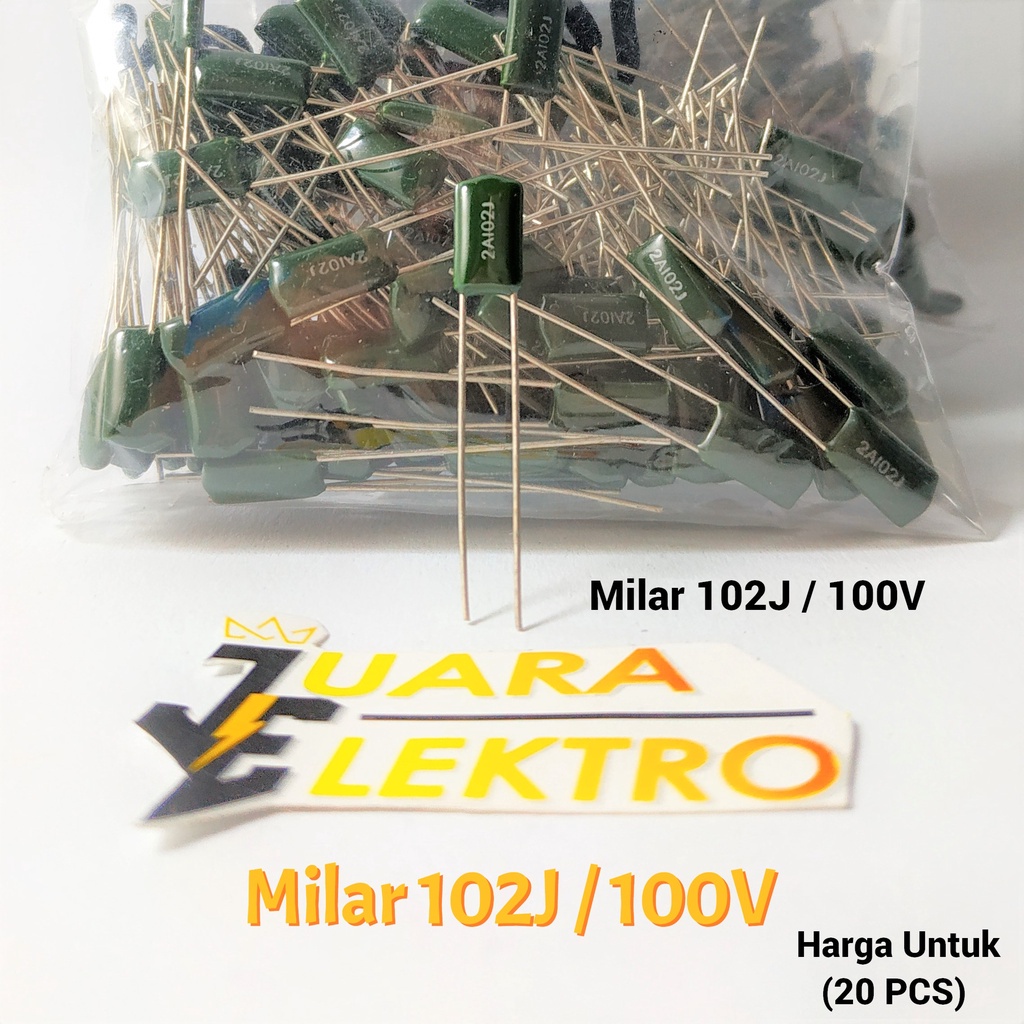 (20 PCS) Capasitor Milar 102J / 100V | Kapasitor Milar 102 J / 100 Volt