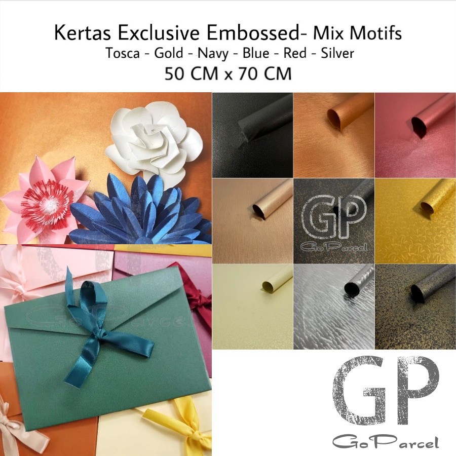 KERTAS EXCLUSIVE EMBOSSED MIX MOTIFS -  BIRU TOSCA - GRAY SILVER - GIFT WRAP PEARL PAPER - KERTAS KADO EKSCLUSIF EMBOS TEXTURE 3D CLASSIC TIMBUL GOLD RED BRONZE SILVER IVORY MAROON FANCY CLASSIC EUSTHATIC