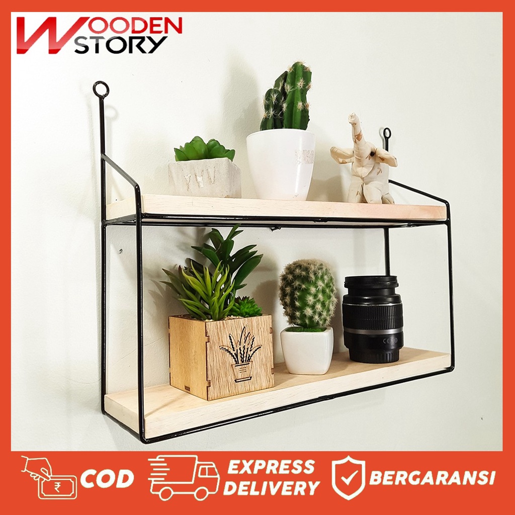 Hiasan dinding besi - rak dinding besi - dekorasi dinding besi + kayu