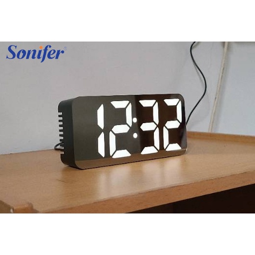 Jam Meja Digital Angka LED Besar Digital Alarm Clock Mirror Sonifer