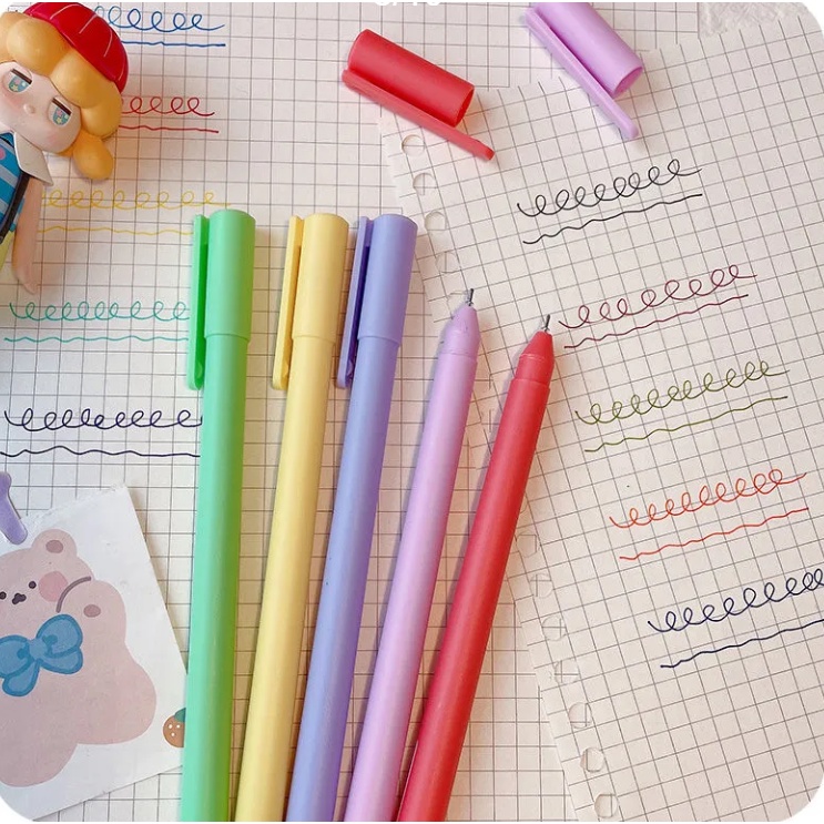 5Pcs/Set Color Gel Pen Warna 0.50mm / Pulpen Gel Warna Warni 0.50mm Macarons pena-Doo