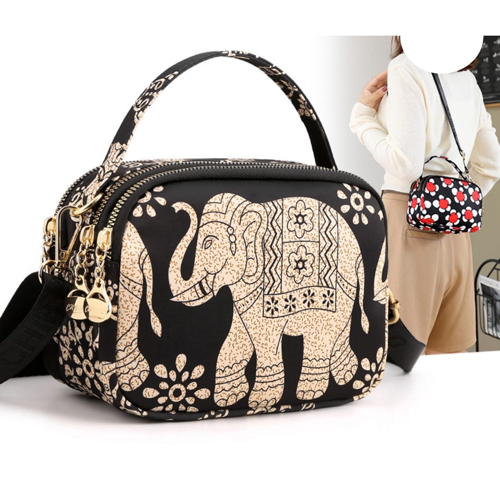 TAS SELEMPANG IMPORT CHIBAO HITAM MOTIF 9090#