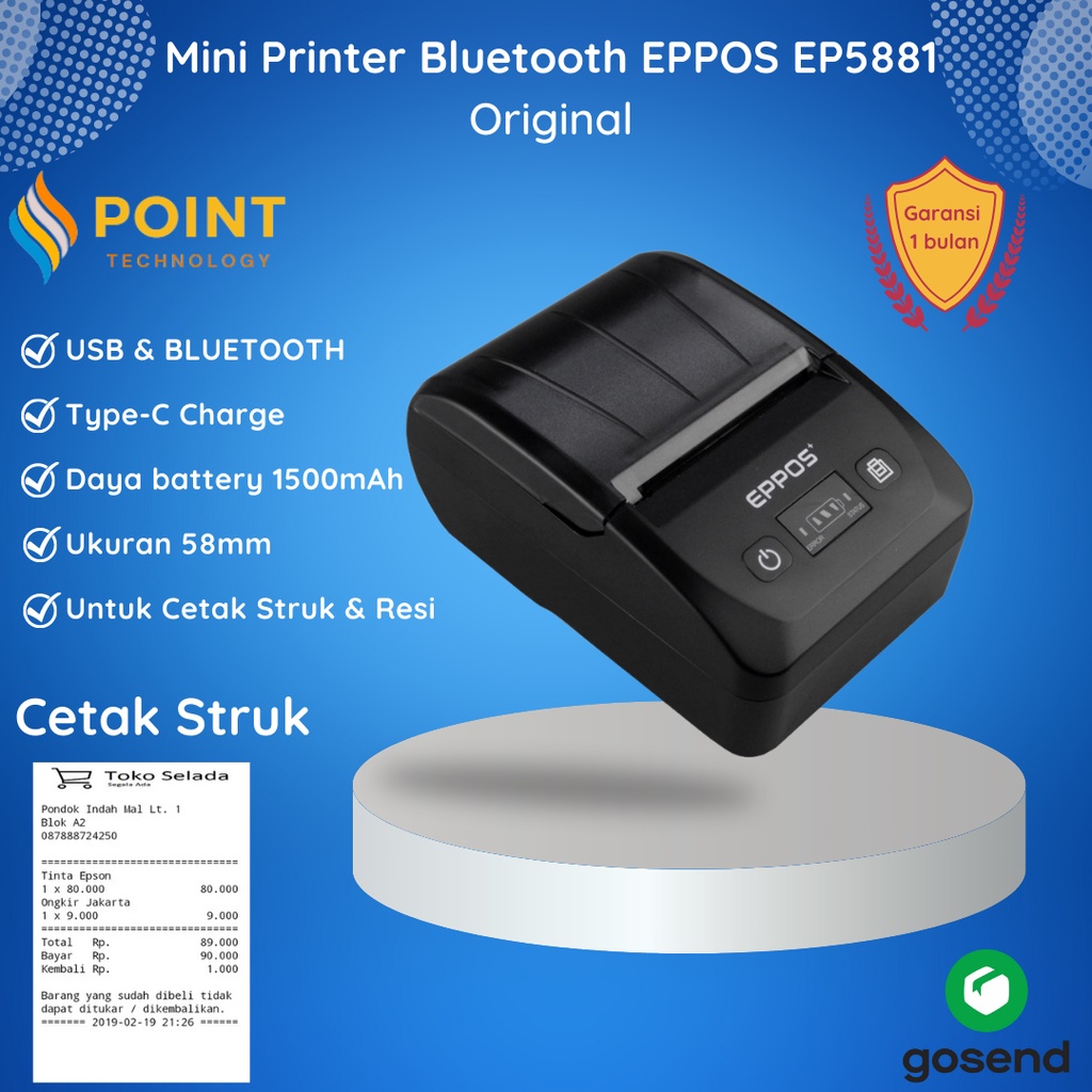 Termurah Printer resi/struk Mini Printer Bluetooth EPPOS EP5881 Original