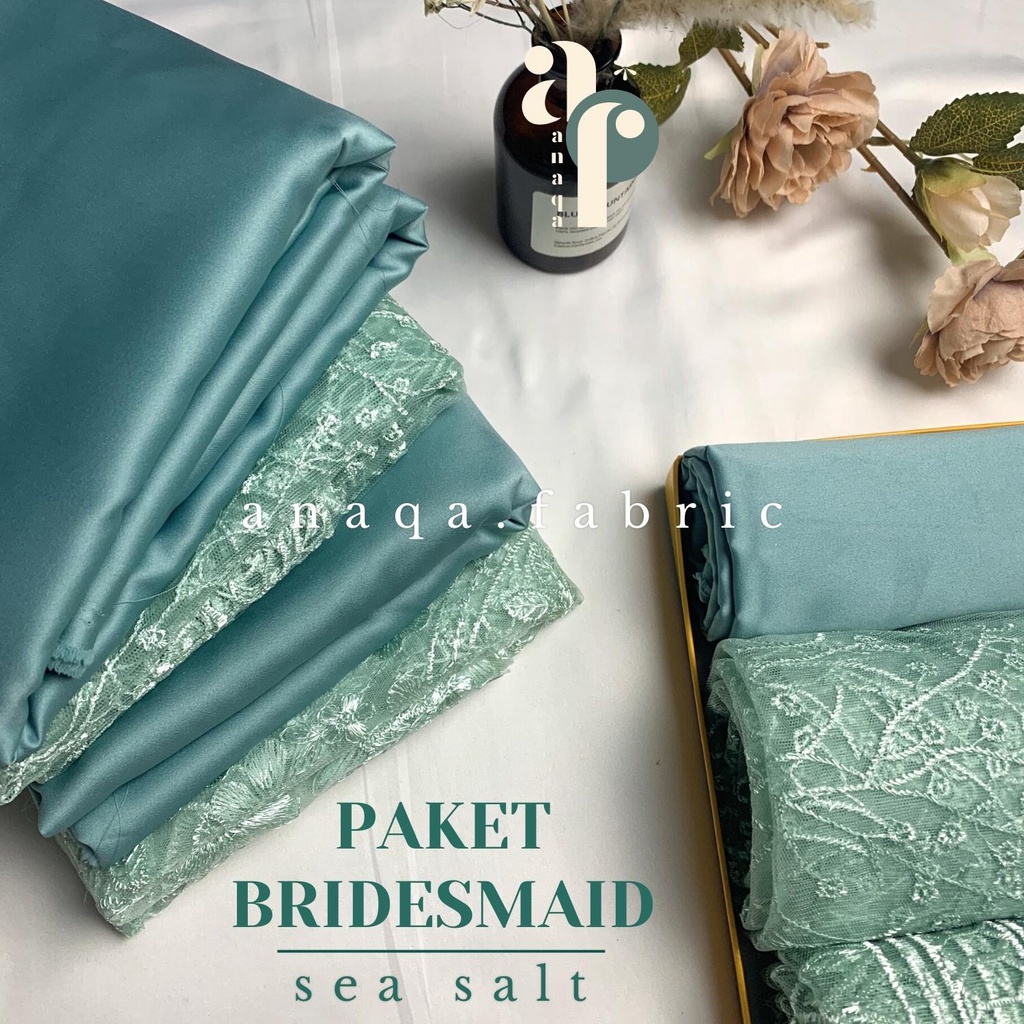 Paket Kain BRIDESMAID PREMIUM // Lamaran // Seragaman Keluarga // Wisuda Lengkap Satin Kebaya Brokat Warna Sea Salt