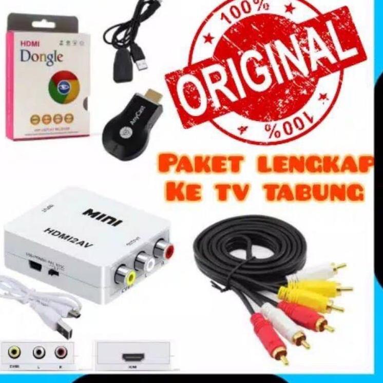 Original PAKET HDMI DONGLE + HDMI TO AV RCA + CABLE RCA KONVERTOR DARI HP KE TV TABUNG murah