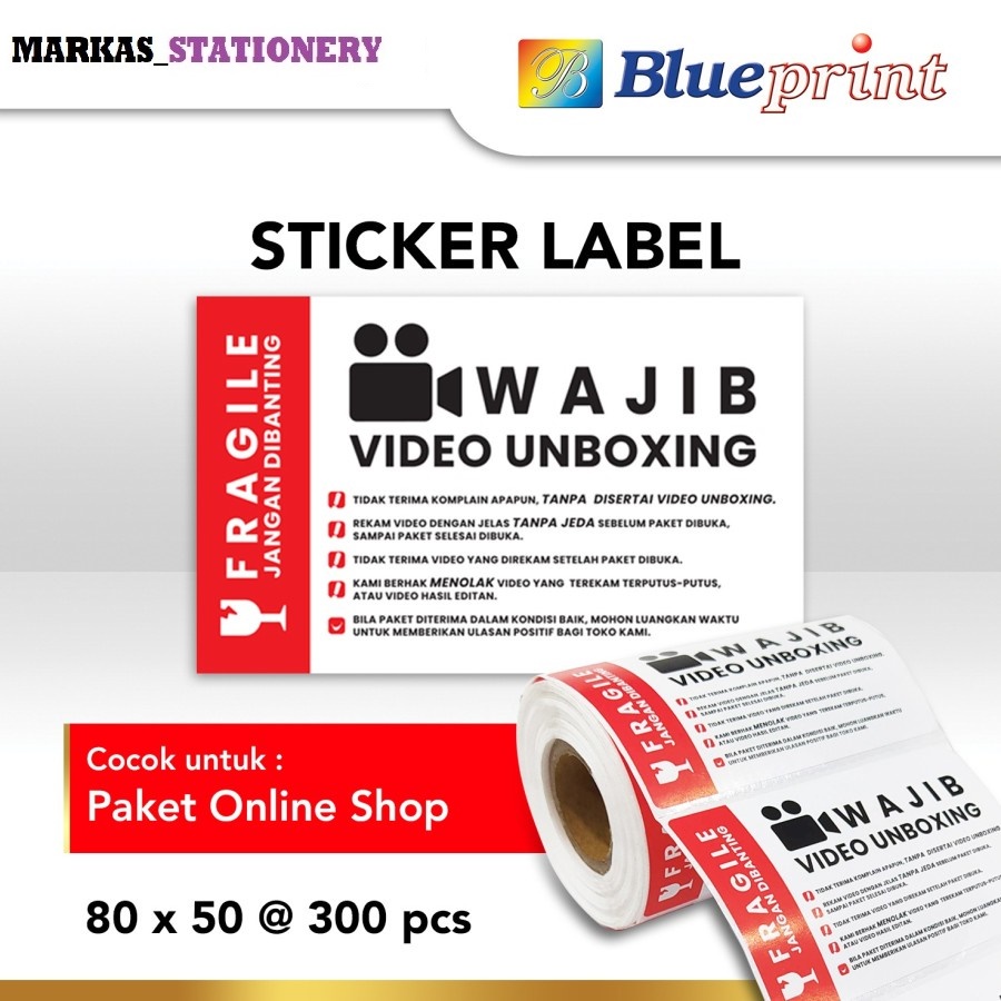 

Label Sticker Fragile Wajib Video Unboxing BLUEPRINT 80x50 mm isi 300