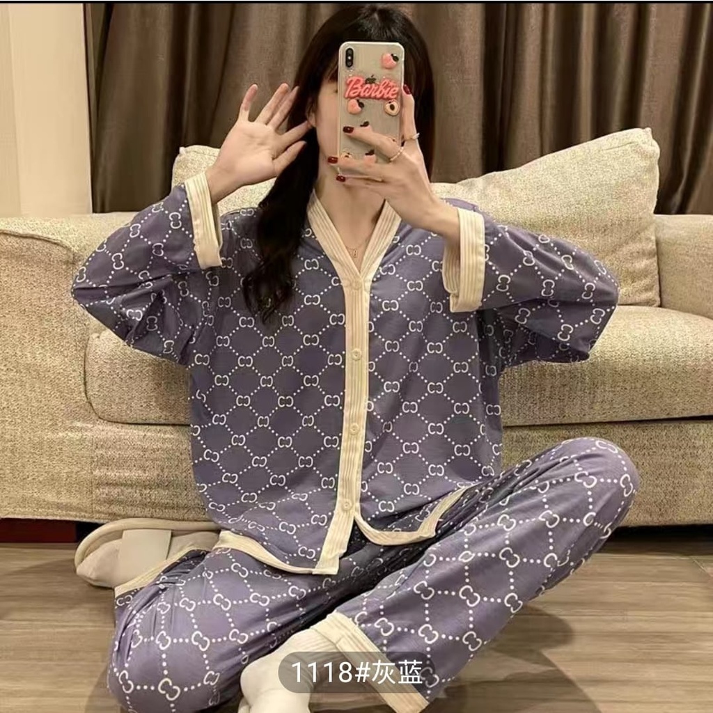 Baju tidur piyama lengan panjang celana panjang bahan kaos import