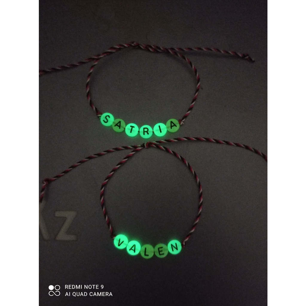 GELANG NAMA CUSTOM TRIDATU ETNIK MOTE GLOW IN THE DARK MODEL TERBARU