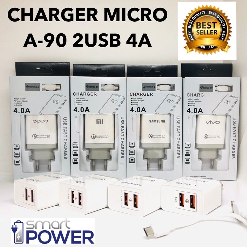 CHARGER MICRO A-90 ALL BRAND 2USB 4A IC SMARTPOWER BY SMOLL