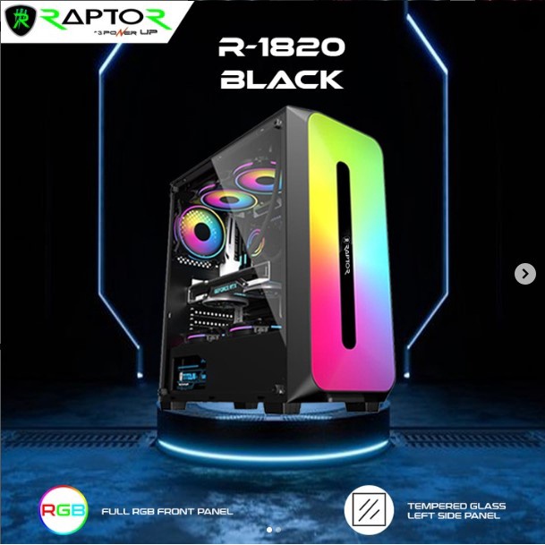 Power Up Casing Raptor 1820 Mid Tower ATX With Led Strip Loop RGB Tempered Glass