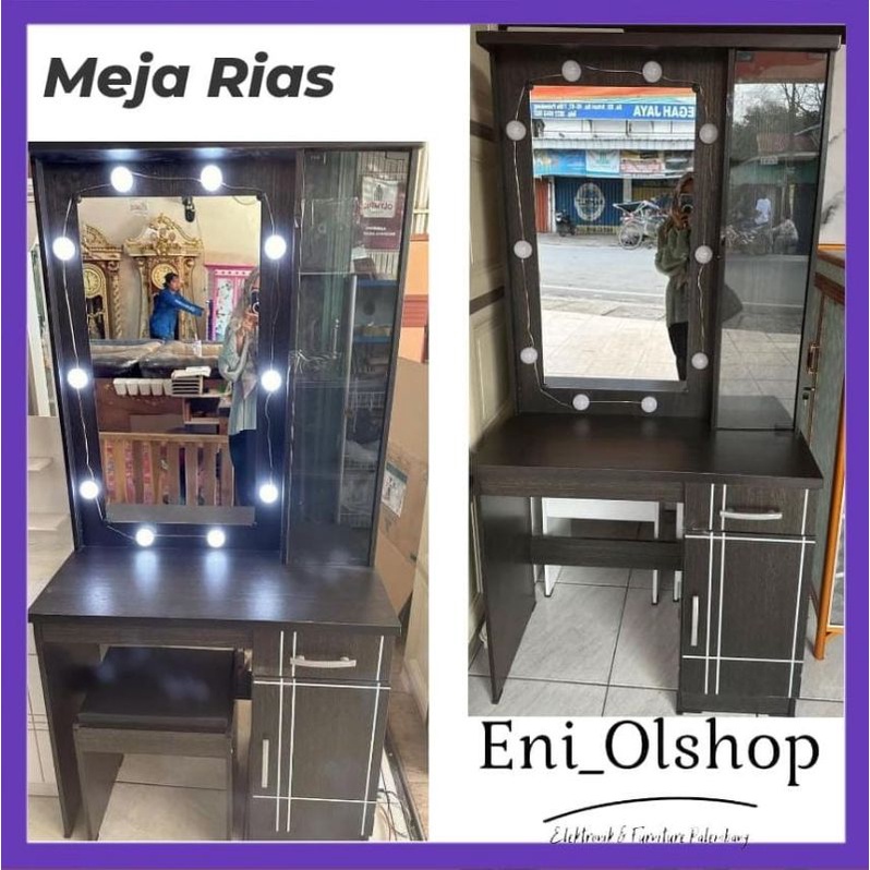 MEJA RIAS + LAMPU, WARNA HITAM, PUTIH PALEMBANG