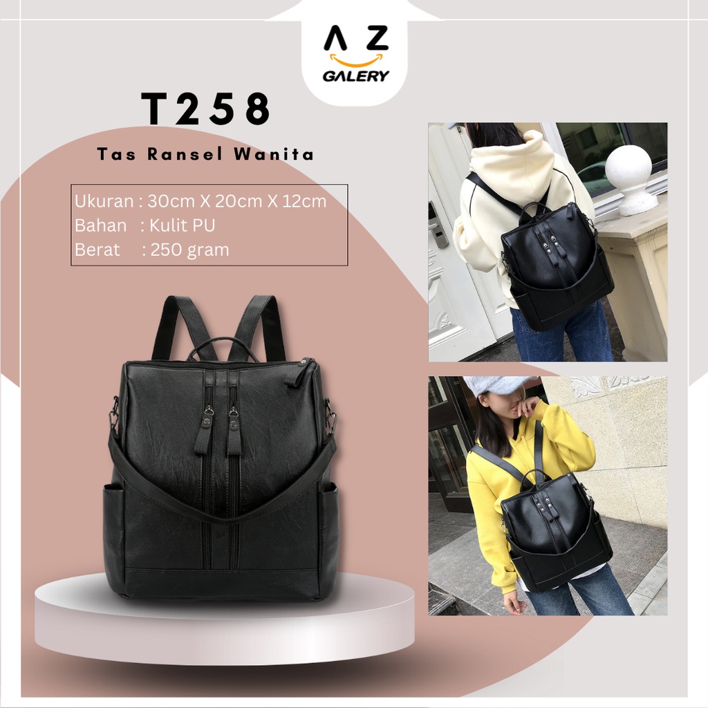 Tas Ransel Wanita Multifungsi Korean Style Fashion Kasual Kulit PU Tas Ransel Wanita Tas Tote Tas Kuliahan dan Sekolahan Tas Fashion Simple Kekinian AZGALERY / COD / T258