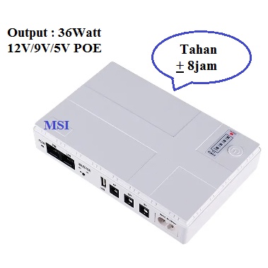 DC Mini UPS untuk WIFI Router, Barcode printer,  CCTV dengan Output 36W USB 5V 2A - DC 5V/9V/12V 2A dengan POE PORT Lithium battery 10400mah