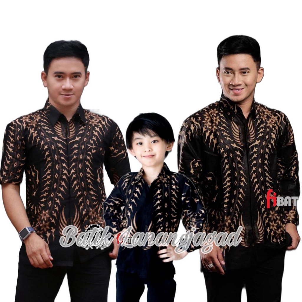 Batik Pria Couple Batik Ayah dan Anak Laki Laki Kemeja Batik Anak Cowok Warna Hitam motif Bernekel