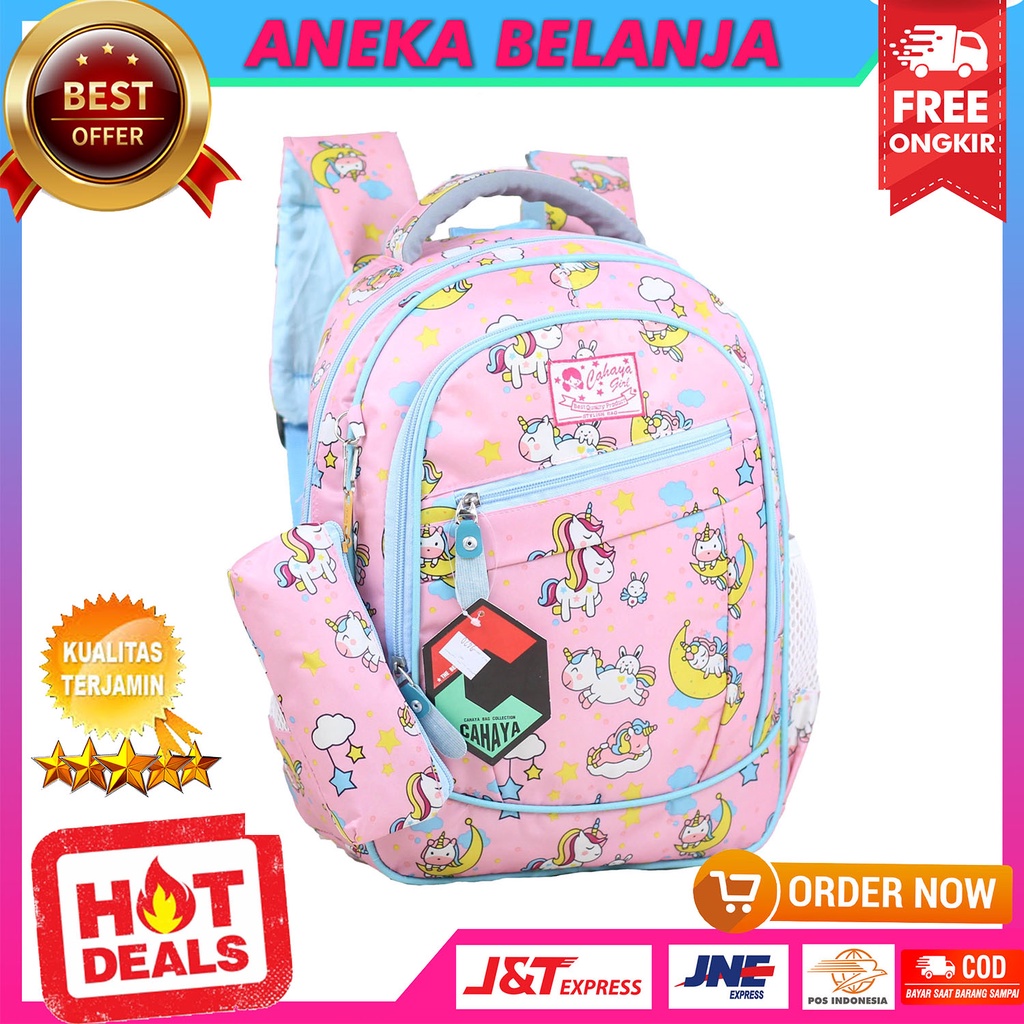 Tas Ransel Sekolah Anak Perempuan Cahaya Pony Bulan Warna Pink Terbaru Backpack Anak Cewek PAUD TK SD Free Raincover Dan Free Tempat Pensil Trendy Tas Gendong Anak Ngaji LES TPQ Impor Bahan Kuat Awet Terlaris Tas Punggung Anak Fashion Murah  Berkualitas