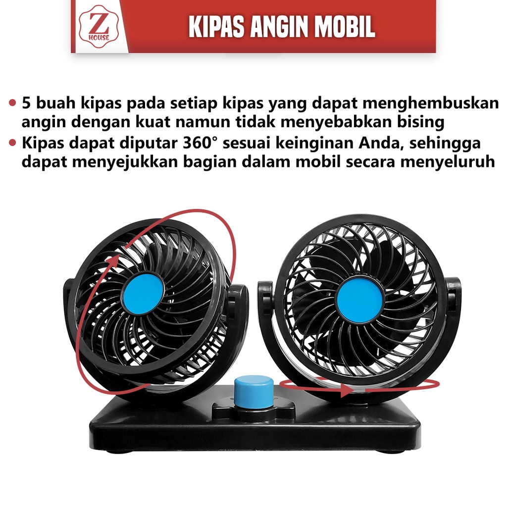 Kipas Angin Mobil Double-Headed Fan Aksesoris Mobil Interior Kipas Angin Mobil Car Cooling Double Fan/Kipas Angin Mobil 24 Volt kipas angin gantung mobil serba guna multi fungsi