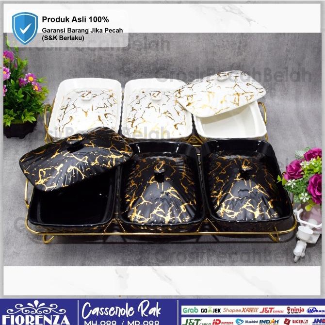 Wadah Saji Penghangat Casserole Basi Set Motif Marble Fiorenza 988