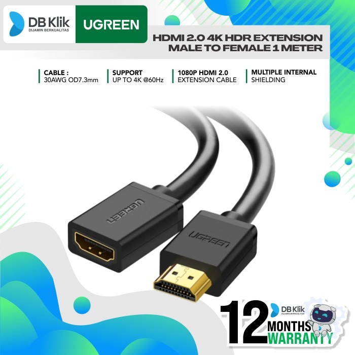 Kabel UGreen HDMI 2.0 4K HDR Extension Male to Female 1 Meter (10141)