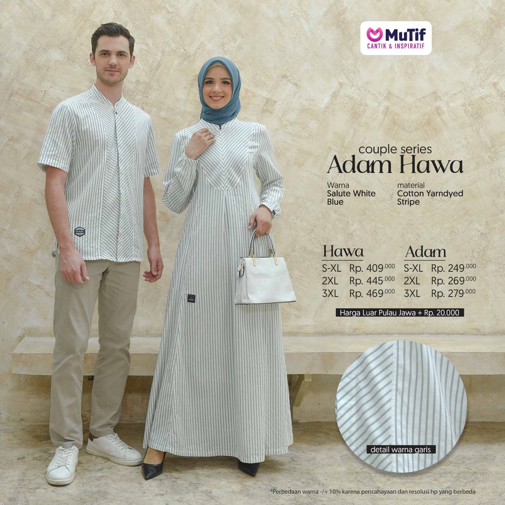 Baju Couple By Mutif ADAM & HAWA  Gamis Dan Koko Motif Salur Simpel
