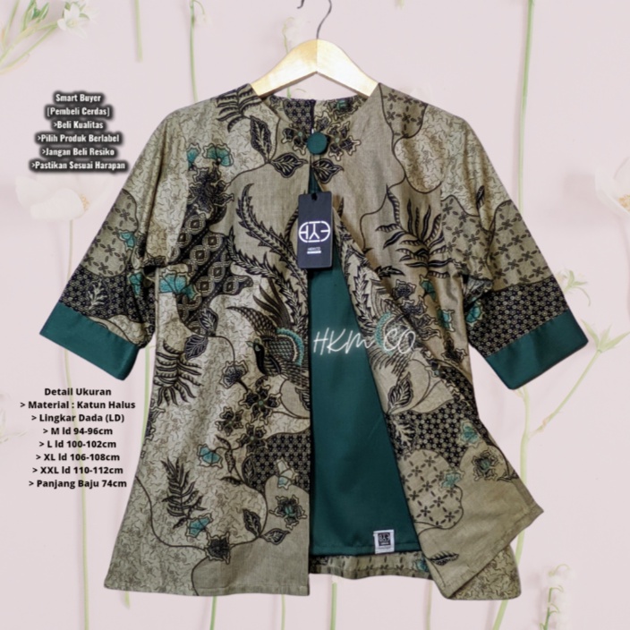 Blouse Kemeja Batik wanita kantoran modern atasan Retro vintage lengan 3/4 Bahan Katun Halus Foto Asli