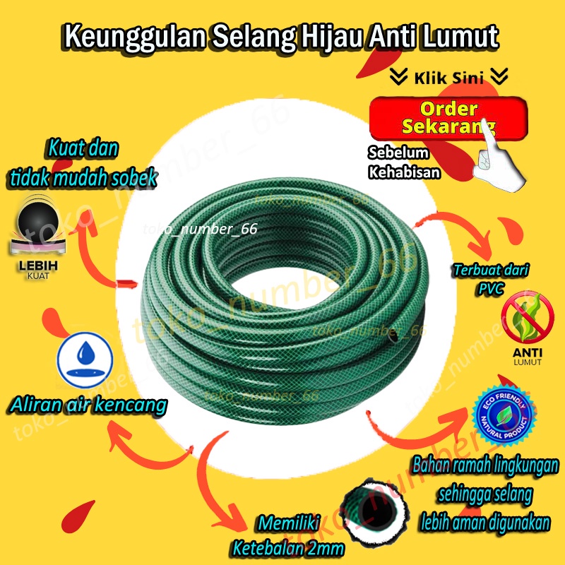 SELANG AIR PERMETER 3/4 INCH BENANG HIJAU ANTI LUMUT 2 MM SELANG TAMAN PERKEBUNAN MURAH COD