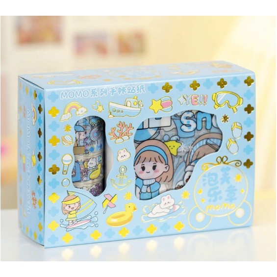 STICKER MOMO WATERPROOF ISI 100 LEMBAR PER BOX-STICKER ROLL BIRU