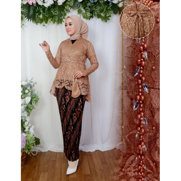 Set Tunik Brokat Amelia Kombinasi Payet Mutiara / Set Kebaya Pesta / Kebaya Modern / Set Tunik Busui Frendly / Kebaya Kondangan / Kebaya Lamaran / Setelan Kebaya Wanita / Set Kebaya wisuda