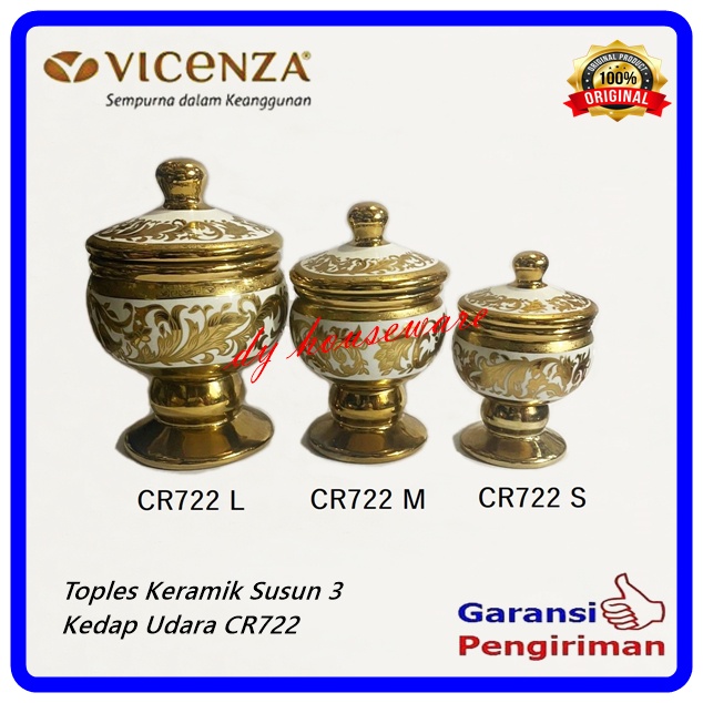 Toples Keramik Set Susun 3 Kedap Udara Toples Piala Vicenza CR-722 SML