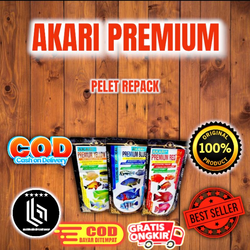 Pelet repack akari premium blue red yellow untuk ikan chana oscar louhan predator dll
