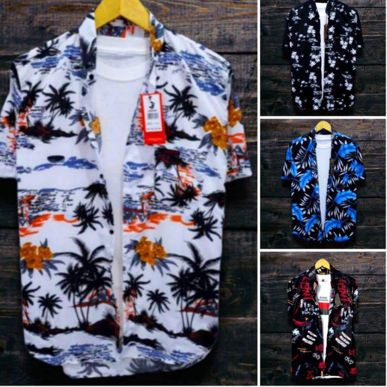 Model Keren.. KEMEJA MOTIF PANTAI PRIA DAN WANITA LENGAN PENDEK,BAJU DISTRO SURFING MOTIF PANTAI TER