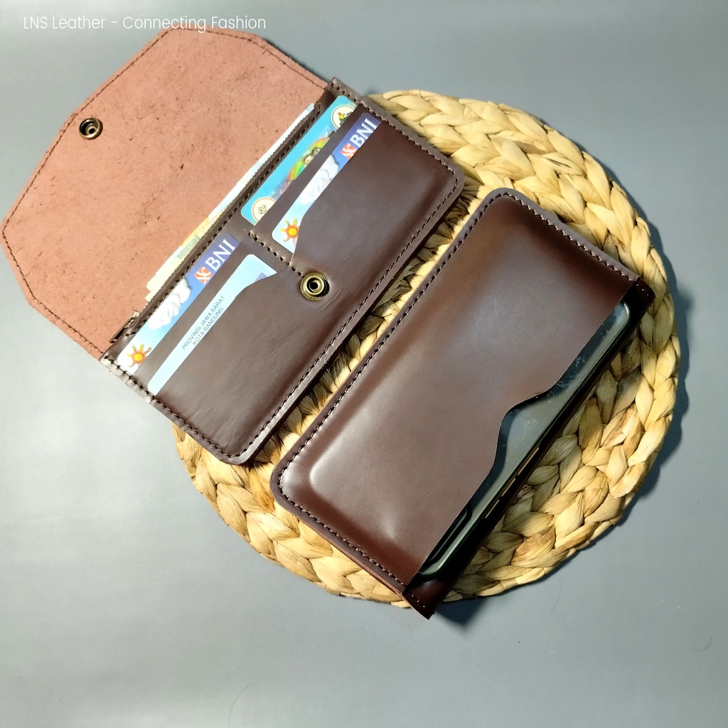 Dompet Panjang Muat HP Dompet Kulit Wanita Pria BROWN