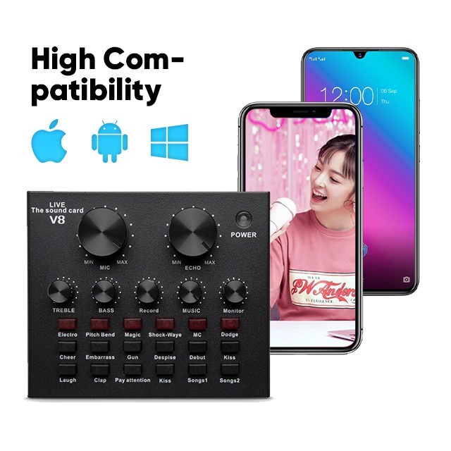 Terlaris Soundcard V8 Bluetooth Audio Mixer Mini Alat Karoke Live Streaming