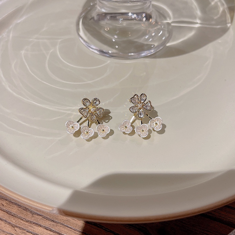 925jarum Perak Gaya Baru Indah Zirkon Bunga Anting Wanita Fashion Stud Earrings