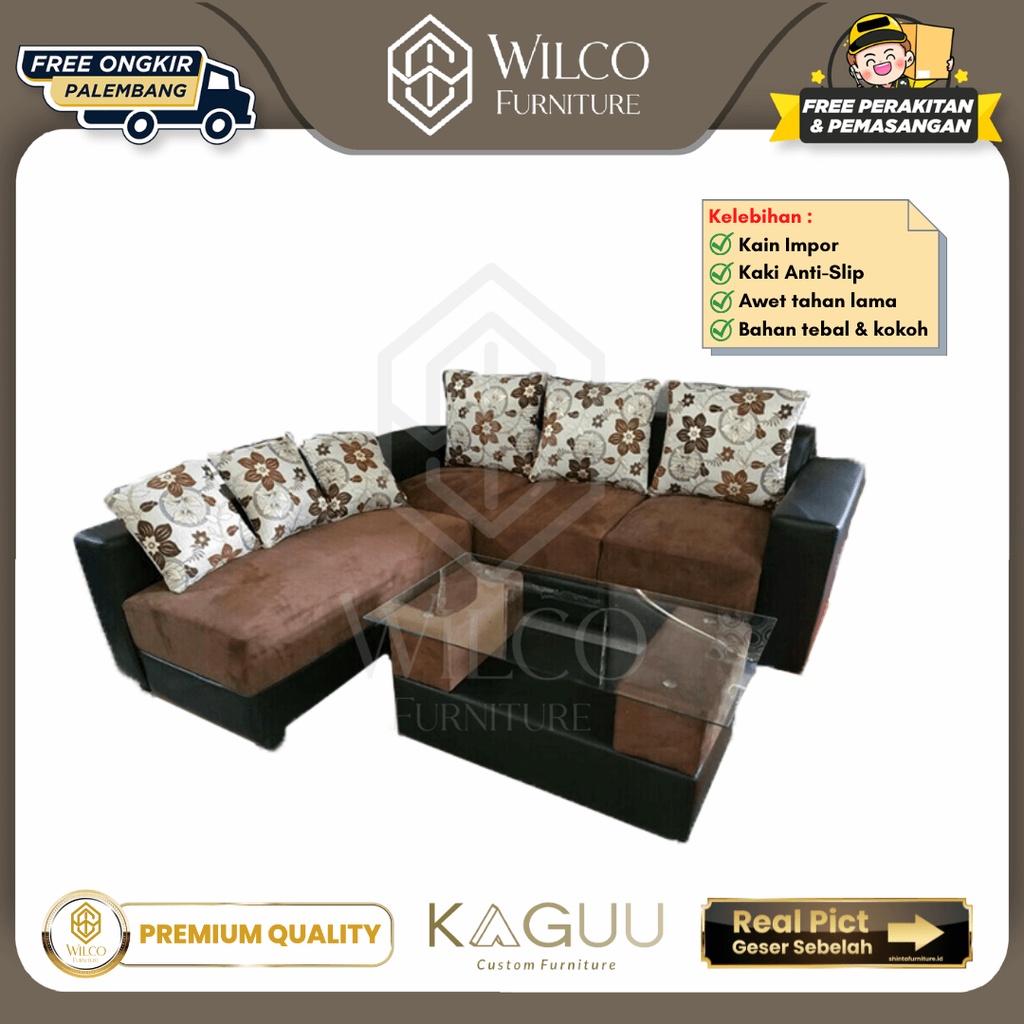 Sofa L Putus by KAGUU / Sofa Kombinasi Kulit Bludru / Sofa Bludru Minimalis