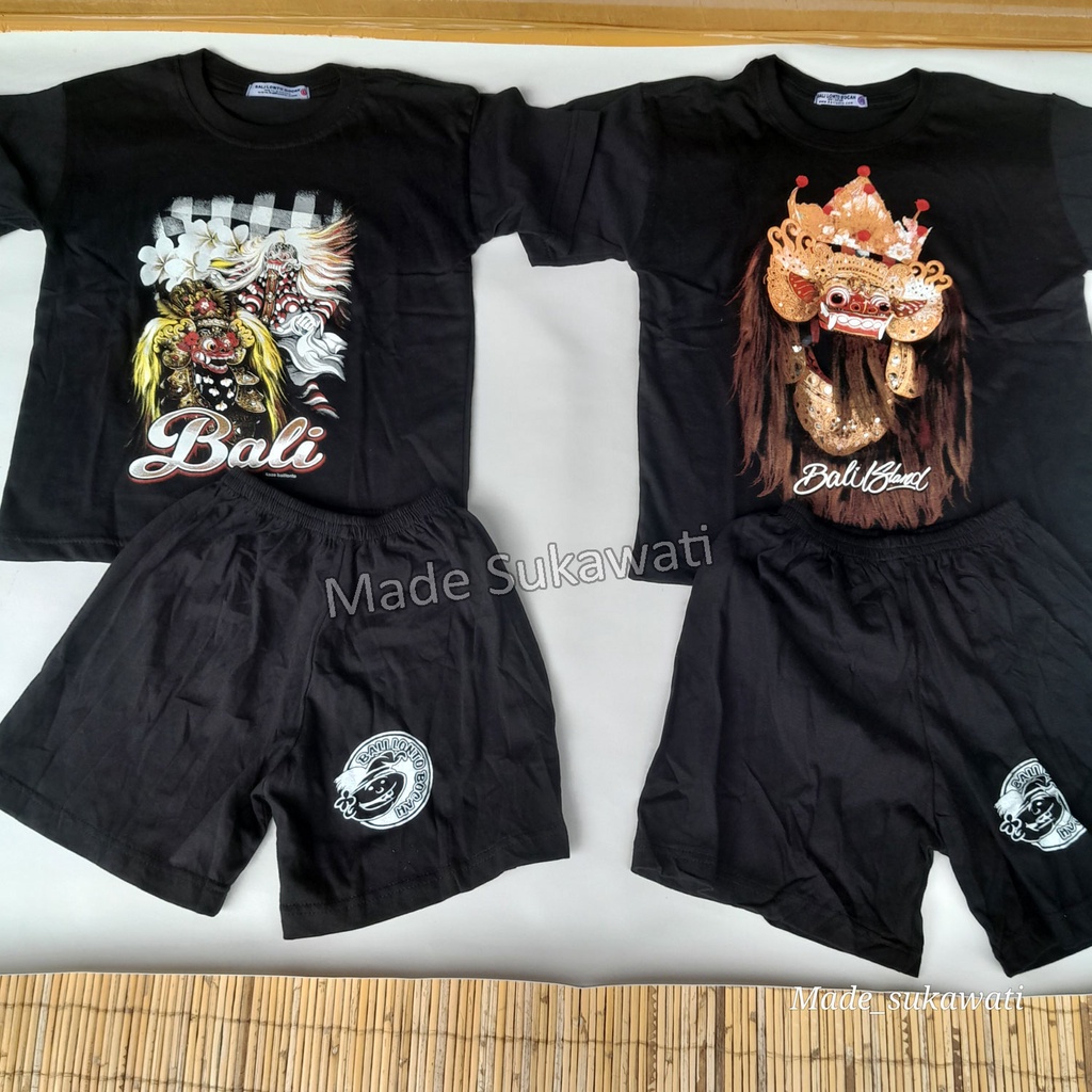 Setelan baju kaos celana anak Katun Barong Rangda Bali Lonto Bocah